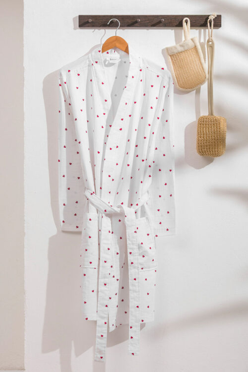 Heart Embroidery Cotton Women’s Robe